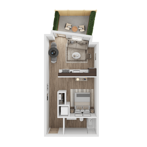 Floor plan for 1 bed, 1 bath, 510 sqft
